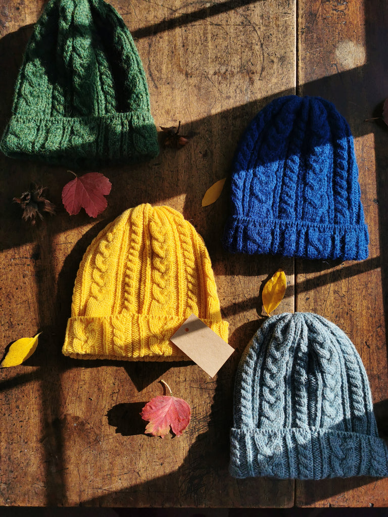 Our Little Cabin beanies are made from 100% Organic wool in Ireland. Woven at the Kerry Woollen Irish mill Est. 1760. Available in a variety of contemporary colors. One size fits all.